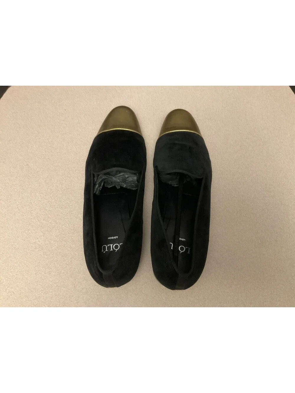Mens Lolu London Velvet Black/Gold Cap Toe Loafers. Size 14. Nice Shoes!!!